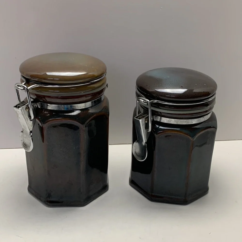 Lot of 2 Pier 1 Imports Ceramic Glazed Canisters